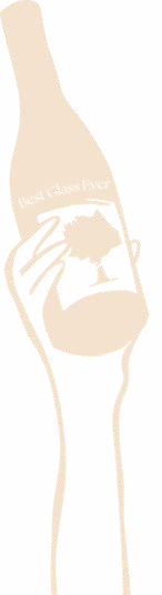 The original Best Glass Ever illustration: a hand raising a bottle of wine